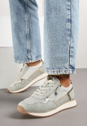 Jasnozielone Sneakersy z Metalicznymi Wstawkami i Ozdobnym Suwakiem Alanatia. Zielone obuwie sportowe damskie Born2be, z jeansu, bez zapięcia. Za 129.99 zł.