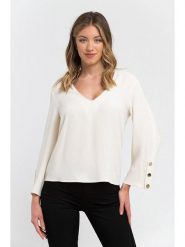 Trussardi Bluzka w kolorze kremowym rozmiar: 38. Brązowe bluzki damskie TRUSSARDI, bez wzorów, klasyczne, bez kołnierzyka, bez ramiączek. Za 299.50 zł.