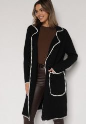 Czarny Kardigan Ozdobiony Lamówką Tusbena. Czarne kardigany damskie Born2be, bez wzorów, z jeansu. Za 129.99 zł.