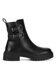 DeeZee Botki HY60208-3 Czarny. Czarne botki damskie DeeZee, ze skóry, bez obcasa, na płaskiej podeszwie, bez zapięcia. Za 199.99 zł.