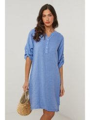 Le Monde du Lin Lniana sukienka w kolorze niebieskim rozmiar: 38/40. Niebieskie sukienki damskie Le Monde du Lin, bez wzorów, ze lnu, klasyczne, bez ramiączek. Za 152.99 zł.