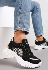 Czarne Sneakersy z Wstawkami na Grubej Podeszwie Trenta. Czarne obuwie sportowe damskie Renee, przed kostkę, bez zapięcia. Za 89.99 zł.