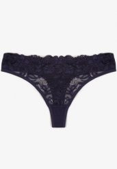 Granatowe Koronkowe Majtki Stringi z Bawełny Venalora. Niebieskie stringi Born2be, bez wzorów, z bawełny. Za 4.99 zł.