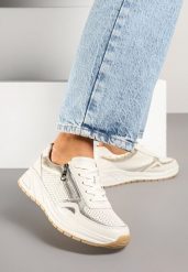 Beżowe Sneakersy ze Skóry Naturalnej Zdobione Perforacją i Suwakiem Amivessa. Brązowe obuwie sportowe damskie Born2be, z jeansu, bez zapięcia. Za 169.99 zł.