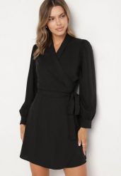 Czarna Kopertowa Sukienka Ozdobiona Paskiem Nalimera. Czarne sukienki damskie Born2be, bez wzorów, eleganckie, bez ramiączek. Za 109.99 zł.