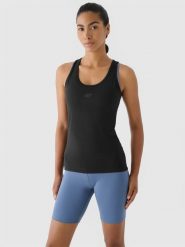 4F Top slim treningowy damski - czarny L. Czarne koszulki sportowe damskie 4F, l, bez wzorów, z dzianiny, bez ramiączek, na fitness i siłownię. Za 69.99 zł.