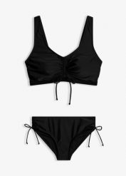 Bikini bustier (2 części) z troczkami. Czarne bikini bonprix, bez wzorów. Za 112.99 zł.