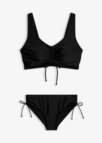 Bikini bustier (2 części) z troczkami. Czarne bikini bonprix, bez wzorów. Za 112.99 zł.