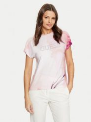Guess T-Shirt W5RI09 K68D2 Różowy Regular Fit. Czerwone t-shirty damskie Guess, xs, z aplikacjami, z wiskozy, bez kołnierzyka. Za 149.99 zł.