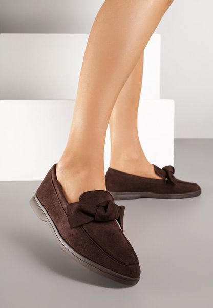 Brązowe Mokasyny z Aplikacją Kokardek Tulavira. Brązowe mokasyny damskie Renee, bez obcasa. Za 84.99 zł.