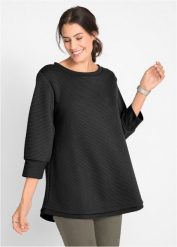 Długa bluza dresowa z wiskozą. Czarne bluzy damskie bonprix, bez wzorów, z dresówki, bez kaptura. Za 119.99 zł.