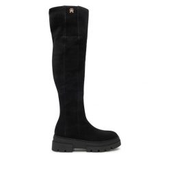Muszkieterki Tommy Hilfiger. Czarne kozaki damskie Tommy Hilfiger, bez obcasa, na płaskiej podeszwie, bez zapięcia. Za 689.99 zł.