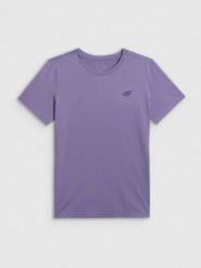 4F Koszulka treningowa regular szybkoschnąca damska - fioletowa XS. Fioletowe koszulki damskie 4F, xs, bez wzorów, bez kołnierzyka, bez ramiączek. Za 79.99 zł.
