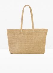Torba typu shopper w optyce plecionki. Brązowe shopper bag bonprix, bez wzorów, bez dodatków. Za 74.99 zł.