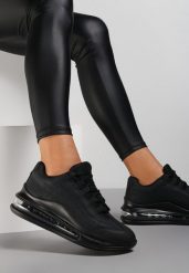 Czarne Matowe Sneakersy Gineros. Czarne obuwie sportowe damskie Renee, przed kostkę, bez zapięcia. Za 189.99 zł.