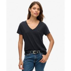 Koszulka z haftem V w slubie. Niebieskie koszulki sportowe damskie Superdry, bez wzorów, z bawełny, bez ramiączek. Za 125.00 zł.