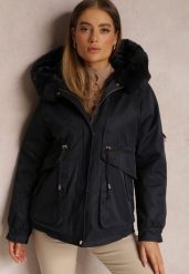 Granatowa Kurtka Nylonowa Parka z Odpinanym Futerkiem Pasca. Niebieskie kurtki damskie Renee, l, bez wzorów, z nylonu, bez kaptura. Za 309.99 zł.