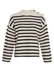 MOSS COPENHAGEN Sweter "Carina" w kolorze biało-czarnym rozmiar: L/XL. Białe swetry klasyczne damskie Moss Copenhagen, l, z wełny, bez kołnierzyka. Za 166.88 zł.