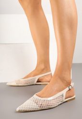 Beżowe Siateczkowe Sandały Slingback na Płaskiej Podeszwie Reolanta. Brązowe sandały damskie Renee, z aplikacjami, bez obcasa, na płaskiej podeszwie, bez zapięcia. Za 79.99 zł.