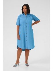 KAFFE curve Sukienka dżinsowa w kolorze błękitnym rozmiar: 52. Niebieskie sukienki damskie KAFFE curve, bez wzorów, z bawełny, bez ramiączek. Za 126.99 zł.