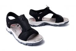 RIEKER 68864-00 black, sandały damskie. Czarne sandały damskie Rieker, bez wzorów, bez obcasa, bez zapięcia. Za 202.93 zł.