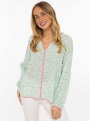 Zwillingsherz Bluzka "Wilder Leo" w kolorze zielonym rozmiar: onesize. Zielone bluzki damskie Zwillingsherz, bez wzorów, z wiskozy, bez kołnierzyka, bez ramiączek. Za 92.21 zł.