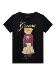 Guess T-Shirt J5BI39 J1314 Czarny Regular Fit. Czarne koszulki i t-shirty dziewczęce Guess, z aplikacjami, z bawełny, bez kołnierzyka, bez ramiączek. Za 89.99 zł.