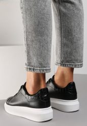 Czarno-Białe Sneakersy na Niskiej Platformie w Klasycznym Stylu Lucid Dream. Czarne obuwie sportowe damskie Renee, z jeansu, bez zapięcia. Za 49.99 zł.