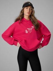 4F Bluza dresowa loose z kapturem damska - różowa M. Czerwone bluzy damskie 4F, m, bez wzorów, z bawełny, z kapturem. Za 189.99 zł.