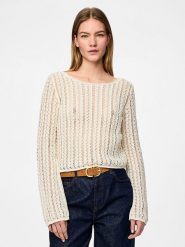Pieces Sweter "Siri" w kolorze kremowym rozmiar: XL. Brązowe swetry klasyczne damskie Pieces, xl, bez kołnierzyka. Za 92.21 zł.