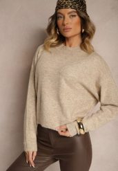 Beżowy Casualowy Sweter z Wełną Sassilae. Brązowe swetry klasyczne damskie Renee, m, z jeansu, bez kołnierzyka. Za 119.99 zł.