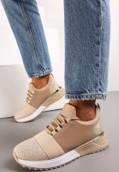 Ciemnobeżowe Sneakersy z Elastyczną Cholewką przed Kostkę i Brokatem Dalapa. Brązowe obuwie sportowe damskie Renee, na lato, przed kostkę, bez zapięcia. Za 99.99 zł.