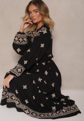 Czarna Sukienka z Bawełną Haftem i Sznurkiem w Pasie Zenlio. Czarne sukienki damskie Renee, z aplikacjami, z bawełny, eleganckie, bez ramiączek. W wyprzedaży za 151.99 zł.