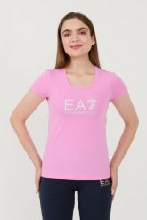 EA7 Różowy t-shirt. Czerwone t-shirty damskie EA7 Emporio Armani, xs, bez wzorów, bez kołnierzyka. W wyprzedaży za 228.99 zł.