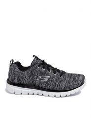 Skechers Sneakersy Twisted Fortune 12614/BKW Szary. Szare obuwie sportowe damskie Skechers, z materiału, bez zapięcia. Za 175.00 zł.