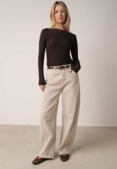 Beżowe Bawełniane Jeansy o Kroju Balloon z Wysokim Stanem i Przeszyciami Katameia. Brązowe jeansy damskie Born2be, z podwyższonym stanem. Za 119.99 zł.