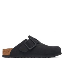 Klapki Birkenstock. Czarne klapki damskie Birkenstock, bez wzorów, bez obcasa, bez zapięcia. Za 779.99 zł.
