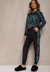 Niebiesko-Czarny Komplet Dresowy Welurowy Bluza i Joggery w Panterkę Froliti. Niebieskie bluzy damskie Renee, bez wzorów, z dresówki, bez kaptura. Za 119.99 zł.