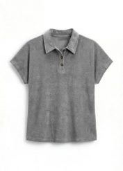 Koszulka polo z frotté. Niebieskie bluzki damskie bonprix, bez wzorów, bez kołnierzyka, bez ramiączek. Za 64.99 zł.