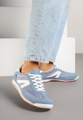 Niebieskie Sneakersy z Geometrycznym Wzorem Clesanna. Niebieskie obuwie sportowe damskie Born2be, z jeansu, bez zapięcia. Za 79.99 zł.