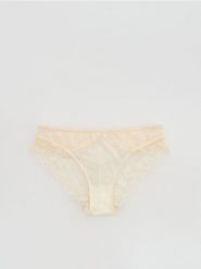Koronkowe majtki figi - złamana biel. Figi Reserved, bez wzorów, z koronki. Za 39.99 zł.