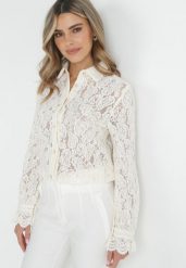 Jasnobeżowa Koronkowa Koszula Zapinana Analeta. Brązowe koszule damskie Born2be, m, bez wzorów, z koronki, eleganckie, bez kołnierzyka, bez ramiączek. Za 119.99 zł.