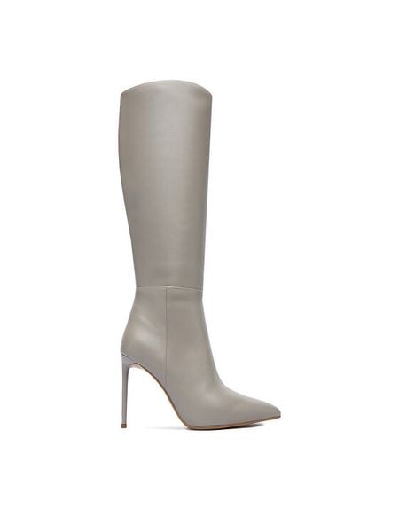 Eva Minge Kozaki EO-EDITH-E234-03B Szary. Szare kozaki damskie Eva Minge, ze skóry, bez obcasa, na szpilce, bez zapięcia. Za 419.99 zł.