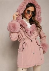 Różowa Kurtka Parka ze Ściągaczem i Kapturem z Futerkiem Bellad. Czerwone kurtki damskie Renee, l, z aplikacjami. Za 349.99 zł.