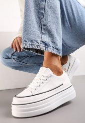 Białe Trampki na Grubej Platformie Santtes. Białe trampki damskie Renee, bez wzorów, z jeansu, bez zapięcia. Za 74.99 zł.