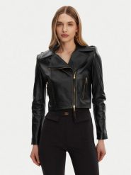Elisabetta Franchi Kurtka skórzana GD-47Z-51E2-V1200 Czarny Regular Fit. Czarne kurtki damskie Elisabetta Franchi, bez wzorów, ze skóry, bez kaptura. Za 2,979.00 zł.