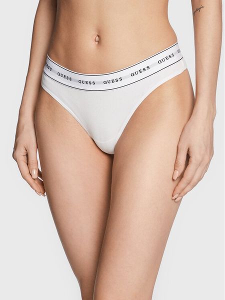 Guess Stringi Carrie O97E04 KBBU1 Biały. Białe stringi Guess, z aplikacjami, z bawełny. Za 49.99 zł.