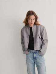 Kurtka typu bomberka - szary. Szare kurtki damskie Reserved, l, bez wzorów, z tkaniny, bez kaptura. W wyprzedaży za 89.99 zł.