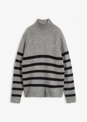 Luźny sweter z golfem. Szare golfy damskie bonprix, bez kołnierzyka. Za 109.99 zł.