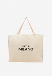 Beżowa Torebka Shopper Materiałowa z Napisem Zasuwana Saliretia. Brązowe shopper bag Born2be, bez wzorów, z materiału, bez dodatków. Za 74.99 zł.